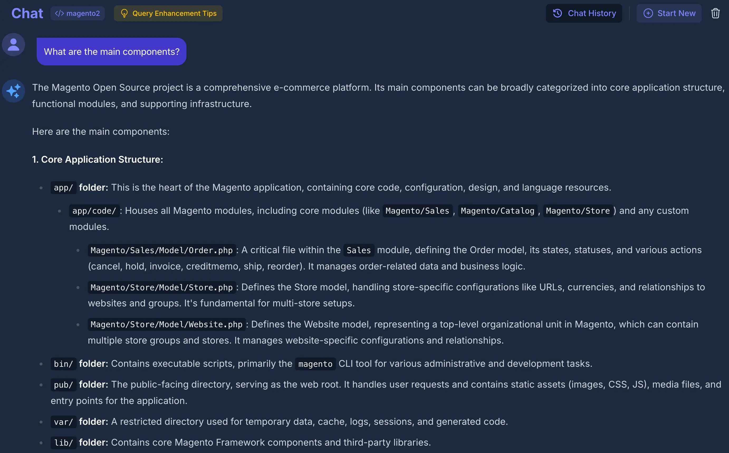 Deep Research query with a detailed structured response and inline code citations
